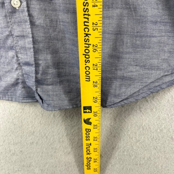 BOSS‎ Hugo Boss Shirt Mens XL Slim Fit Cotton Linen Blue Dress Flip Cuff Button - Picture 6 of 14